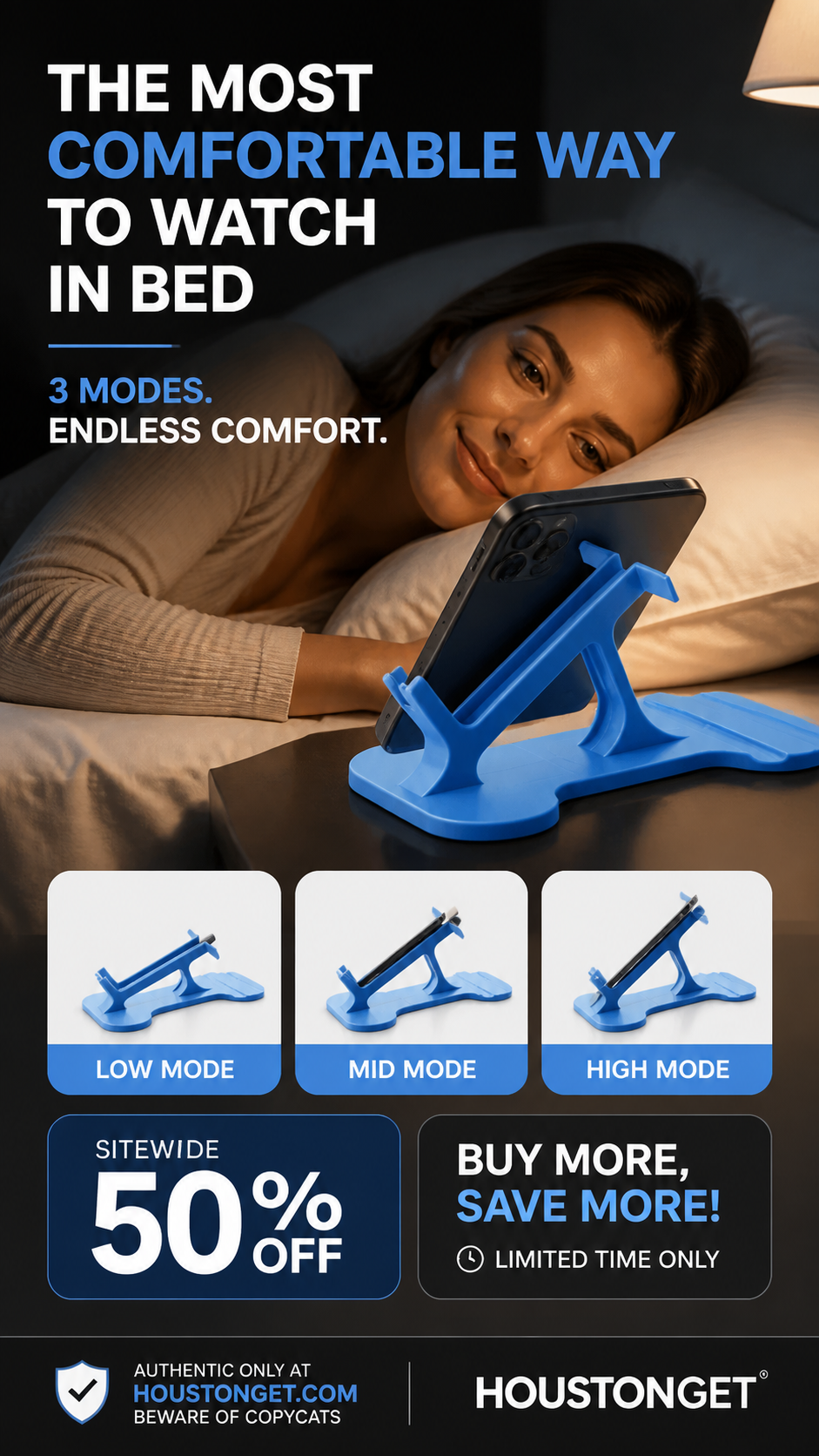 🎁2026 New Arrivals 50% OFF💥Side‑Lie Friendly Multi‑Angle Phone Stand‑3‑Mode Adjustable Desktop Phone Holder, Stable Hands‑Free Support for Bed, Sofa & Desk Use