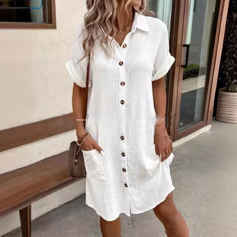 ๐50% OFF! ๐ Women's Buttoned Short Sleeve Pocket Shirt Dress โ Cotton Blend, Relaxed Fit & Everyday Versatility (Mโ2XL) ๐๐ฟ