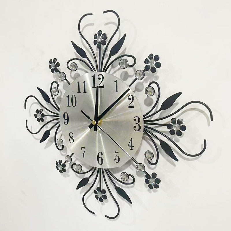 Elegant Floral Wall Clock with Rhinestones