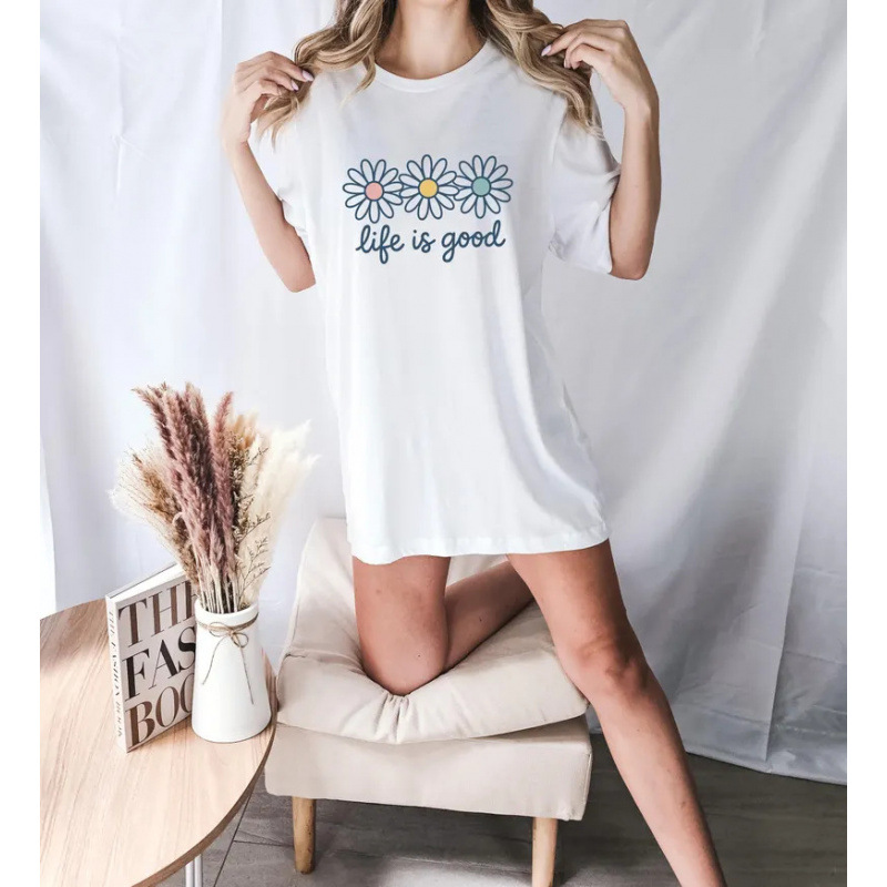๐ LIMITED-TIME 50% OFF! ๐ผ "Life is Good" T-Shirt โ Daisy Graphic, Cotton, Relaxed Fit, Positive โจ