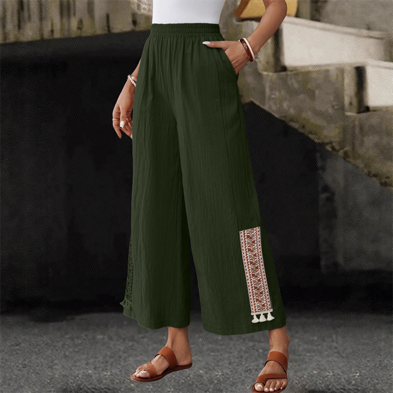 🥳SUMMER HOT SALE🥳💞50K+ SOLD!💥50% OFF! 🔥 Women's Wide-Leg Pants – Elastic Waist, Tassel Cuffs, Draping, Bohemian ✨