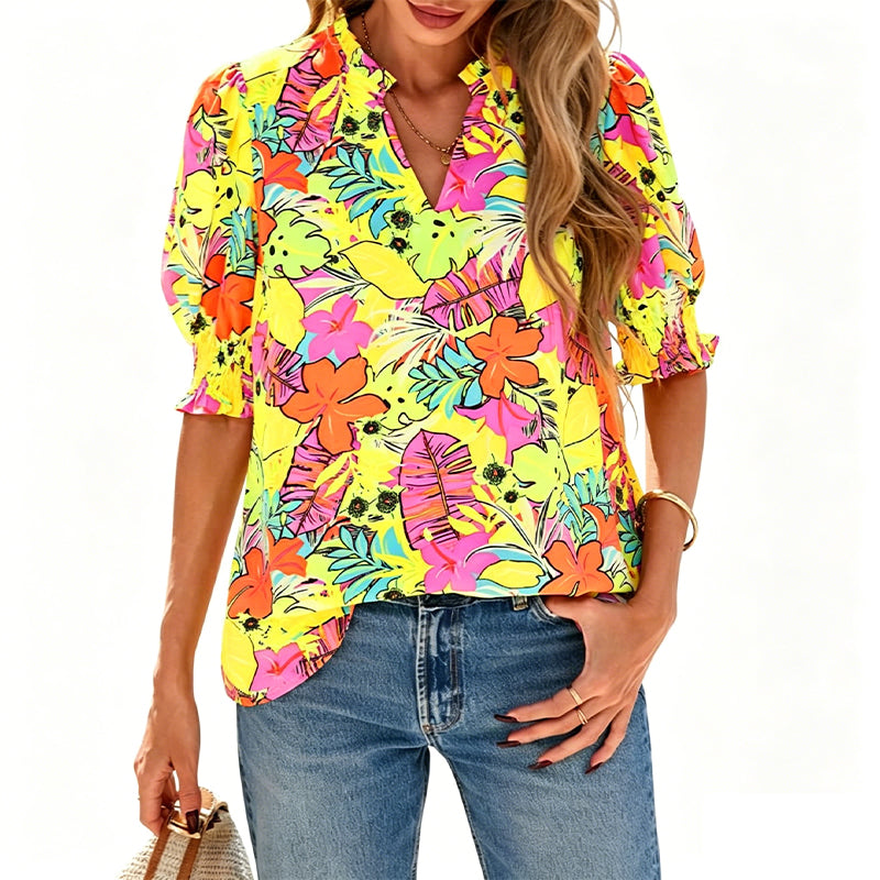 📢📢50% OFF !! ⏰Women's Summer Floral Top with Puff Sleeves
