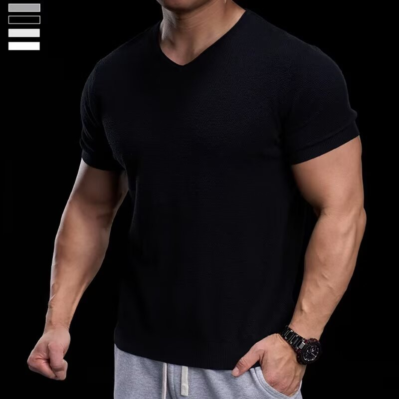 ๐ LIMITED-TIME 50% OFF! โจ Breathable V-Neck Knit Tee โ Textured Finish, Athletic Fit, Gym to Street ๐๏ธ