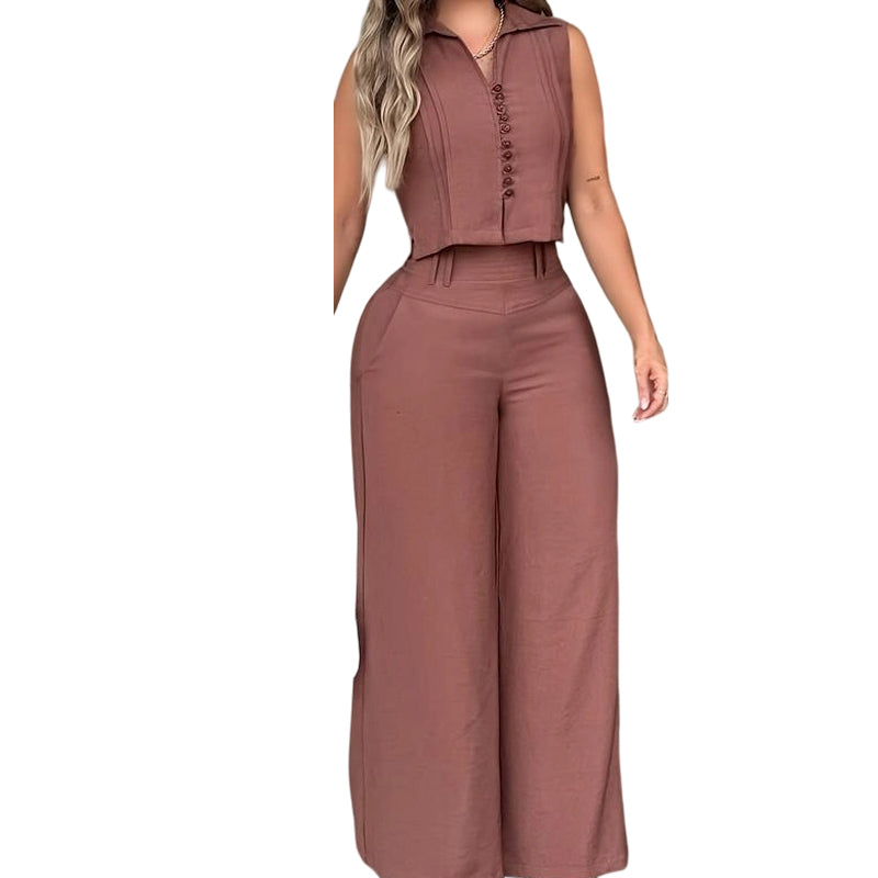 Women's Sleeveless Top & Trousers 2-Piece Set ๐๐ A Breezy, Put-Together Look for Sun-Soaked Days โจ