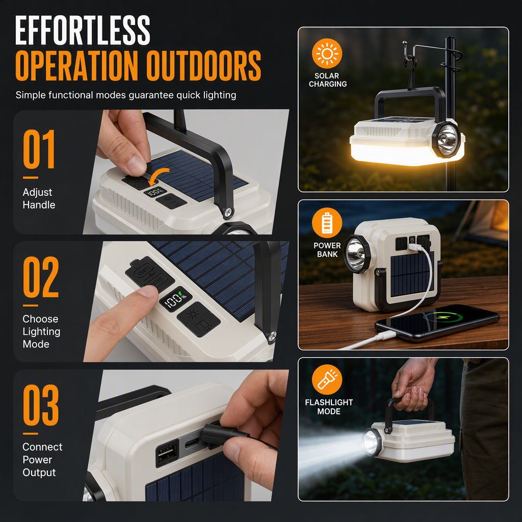 📢📢50% OFF !! ⏰Solar Rechargeable LED Camping Lantern Multifunctional Handheld Work Light