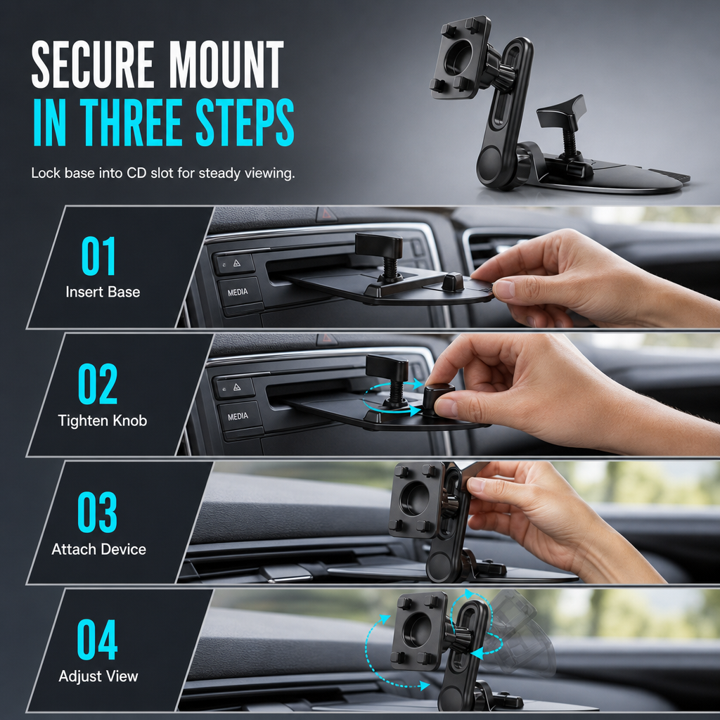 🚗 Car Phone Mount Holder – CD Slot & Air Vent Mount, Adjustable Gravity Design | Secure One-Hand Access for All Smartphones