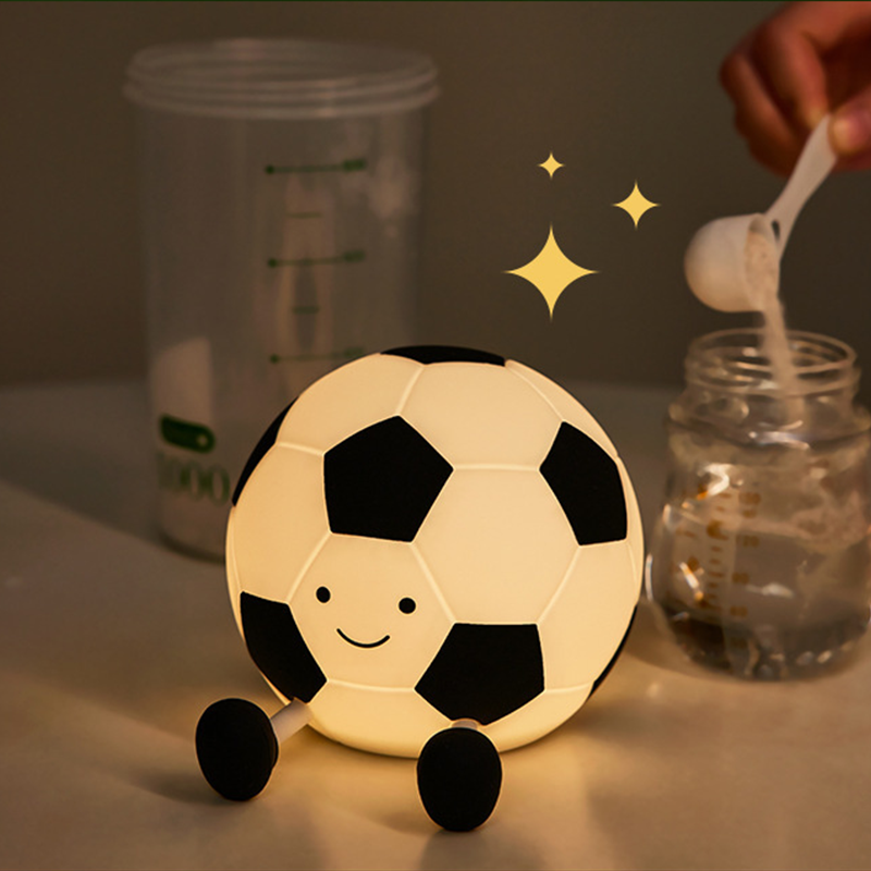 ⚽ Silicone Soccer Night Light: Tap Control, 3 Brightness, Auto-Off Timer, 1200mAh, Rechargeable