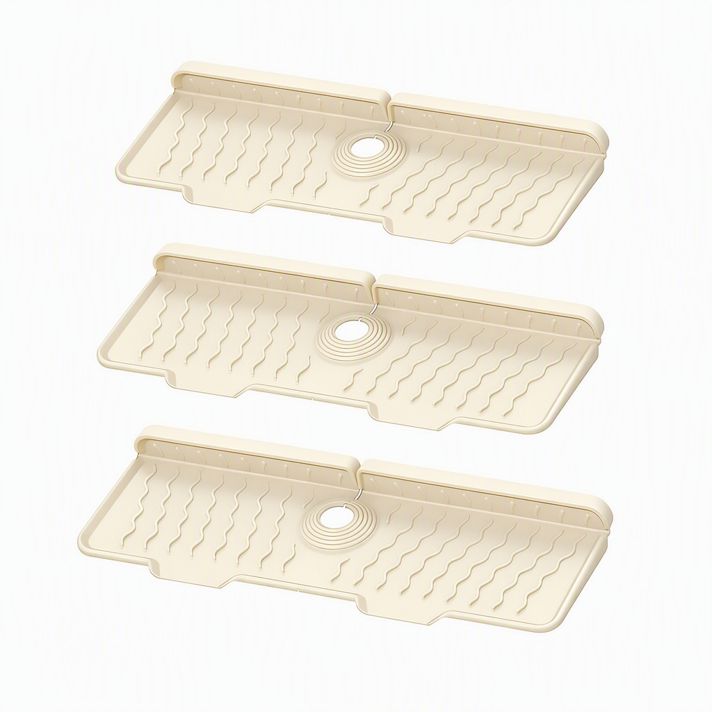 💧 Food Grade Silicone Faucet Splash Guard Mat – Cuttable & Thickened, Sloped Draining Pad | No More Splash or Wet Countertops