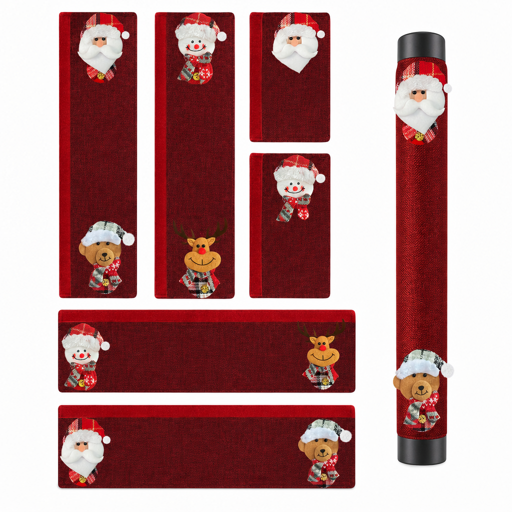 Christmas Burlap Refrigerator Door Handle Covers Holiday Kitchen Appliance Protectors for Microwave and Fridge