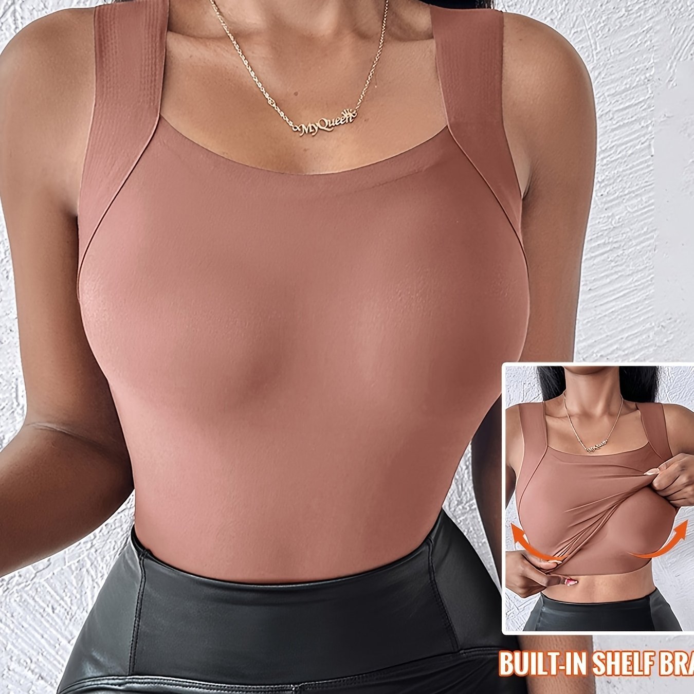 🏆Last Day Special Price ￡8.99!!💐⏰Women’s U-Neck Tank with Built-In Bra – Warm, Supportive & Braless Comfort ❄️❤️