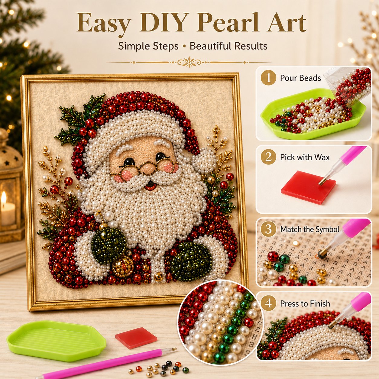 🎄Christmas Pearl Diamond Art Hanging Ornament Kit | Resistant Non-Fading Pearl Beads DIY Handmade Holiday Hanging Decor 🎅💎
