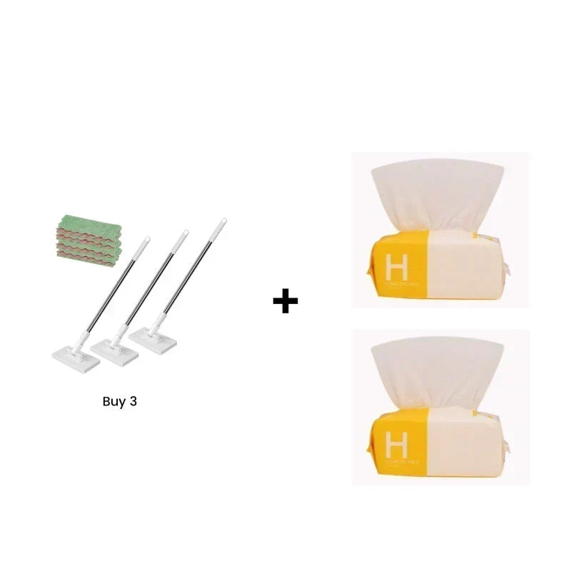 🔥Extendable Telescopic Disposable Flat Clip Mop, 360° Swivel Lightweight Floor Mop -✨Multi-purpose Cleaner for Hardwood, Tile, Kitchen & Bathroom