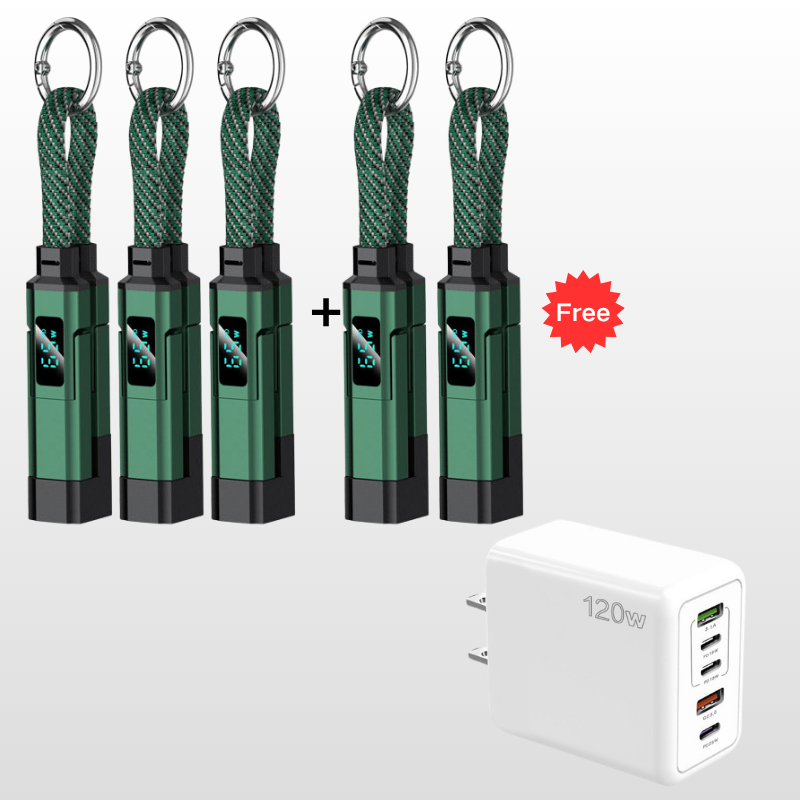 🔥🔌 4-in-1 Charging Cable with Digital Display & Keychain – Fast-Charging, Kink-Resistant & Compact