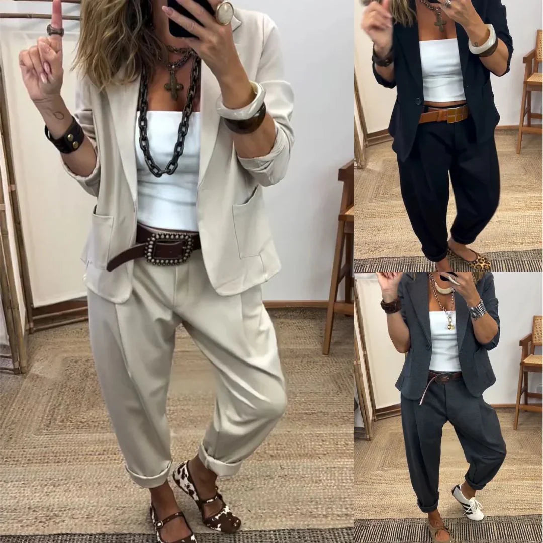 Women Collar Jacket+pants Temperament Commuting Suit