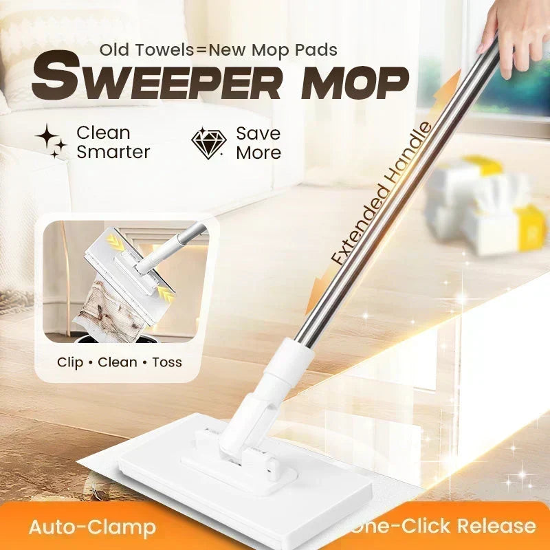 🔥Extendable Telescopic Disposable Flat Clip Mop, 360° Swivel Lightweight Floor Mop -✨Multi-purpose Cleaner for Hardwood, Tile, Kitchen & Bathroom