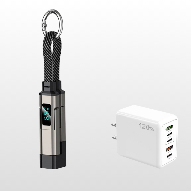 🔥🔌 4-in-1 Charging Cable with Digital Display & Keychain – Fast-Charging, Kink-Resistant & Compact