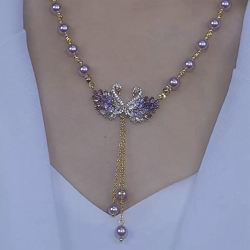 💐50% OFF ! Purple Double Swan Pendant Necklace – Fairy Elegance & Trendy 🦢💜【Limited Offer】