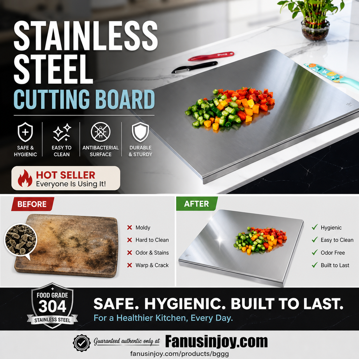 🎁2026 New Arrivals 50% OFF💥Must‑Have Cooking Tool！🥩🥦Safer, Cleaner & More Convenient!💥304 Stainless Steel Cutting Board