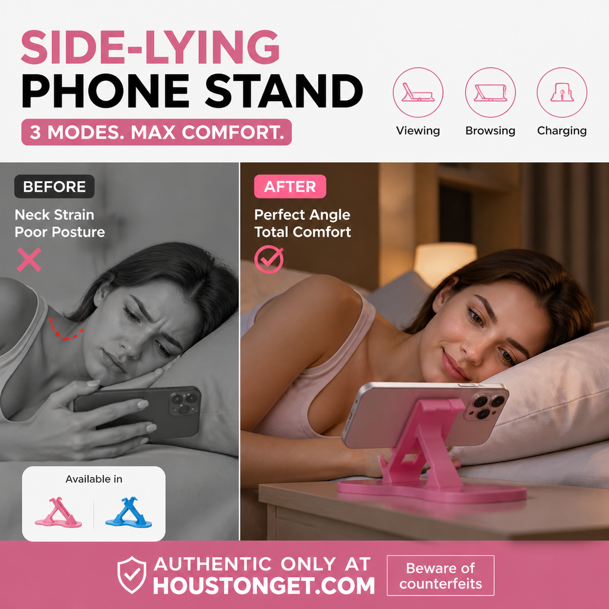 🎁2026 New Arrivals 50% OFF💥Side‑Lie Friendly Multi‑Angle Phone Stand‑3‑Mode Adjustable Desktop Phone Holder, Stable Hands‑Free Support for Bed, Sofa & Desk Use