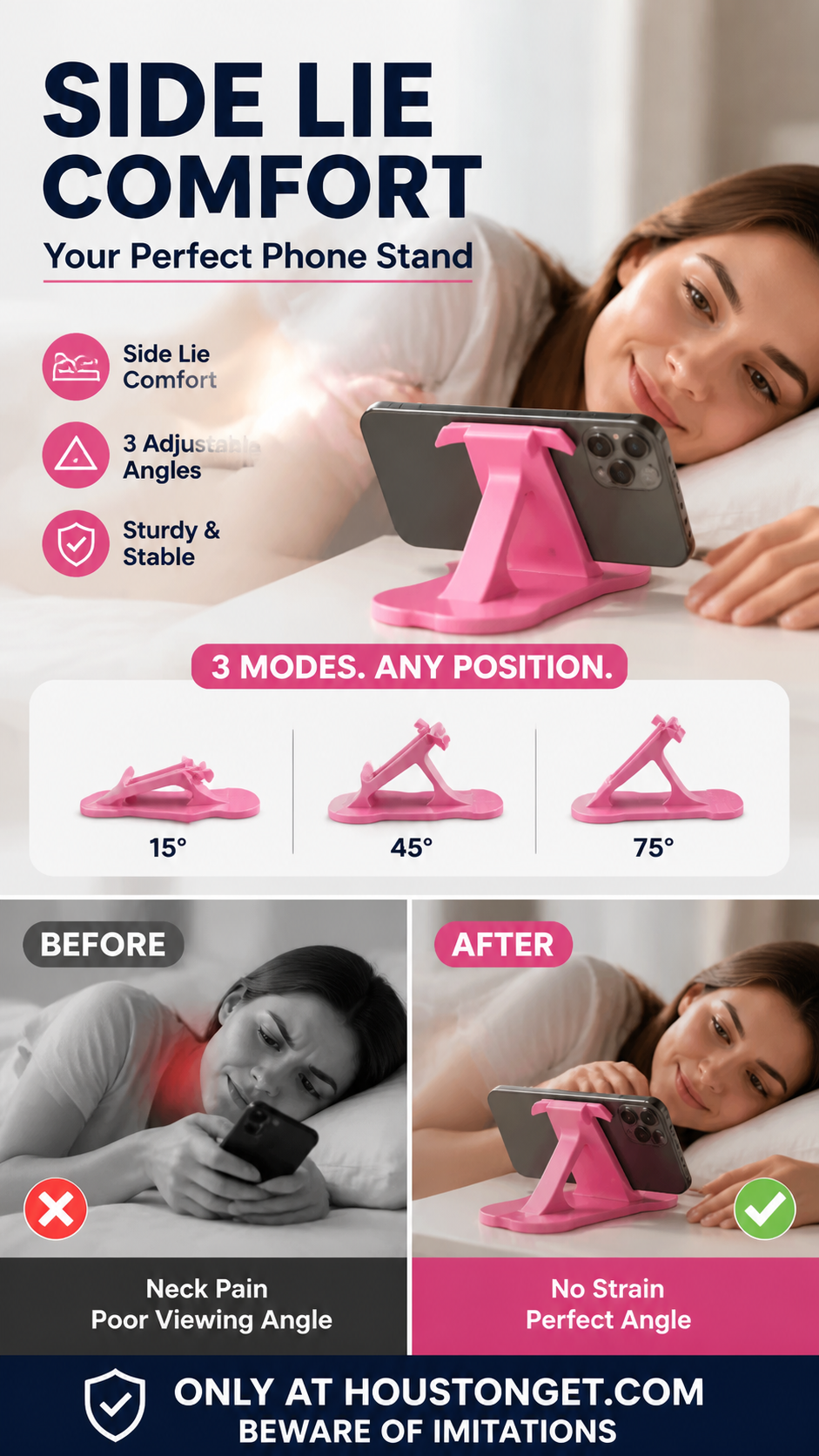 🎁2026 New Arrivals 50% OFF💥Side‑Lie Friendly Multi‑Angle Phone Stand‑3‑Mode Adjustable Desktop Phone Holder, Stable Hands‑Free Support for Bed, Sofa & Desk Use