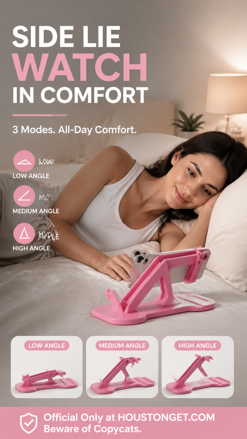 🎁2026 New Arrivals 50% OFF💥Side‑Lie Friendly Multi‑Angle Phone Stand‑3‑Mode Adjustable Desktop Phone Holder, Stable Hands‑Free Support for Bed, Sofa & Desk Use