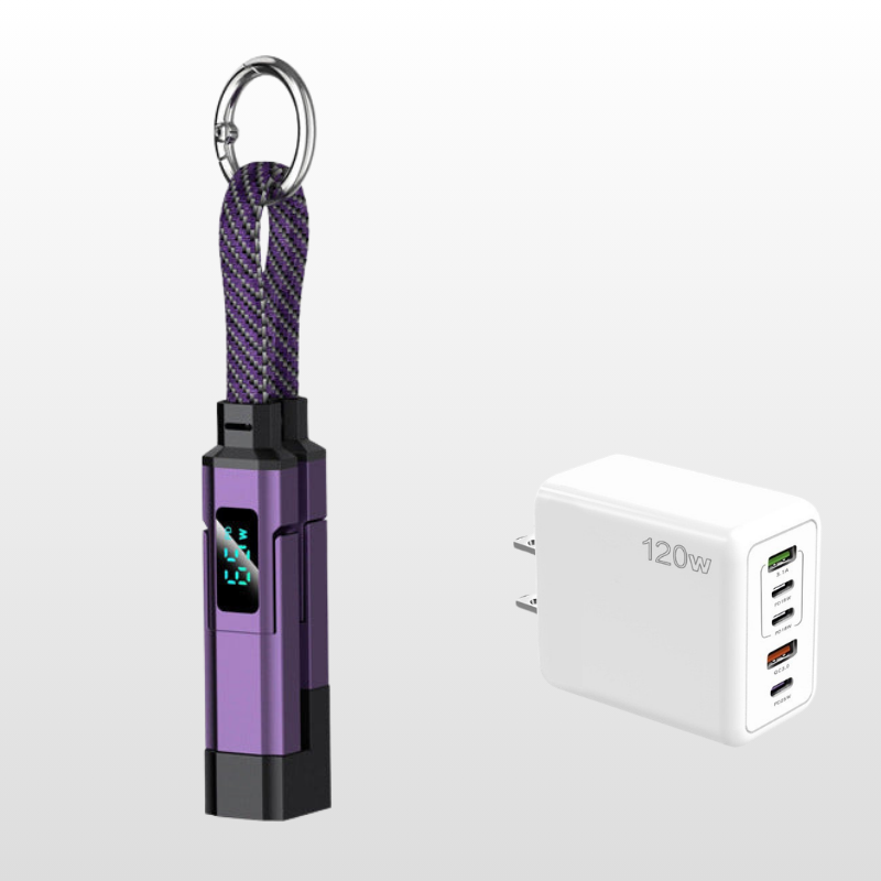 🔥🔌 4-in-1 Charging Cable with Digital Display & Keychain – Fast-Charging, Kink-Resistant & Compact