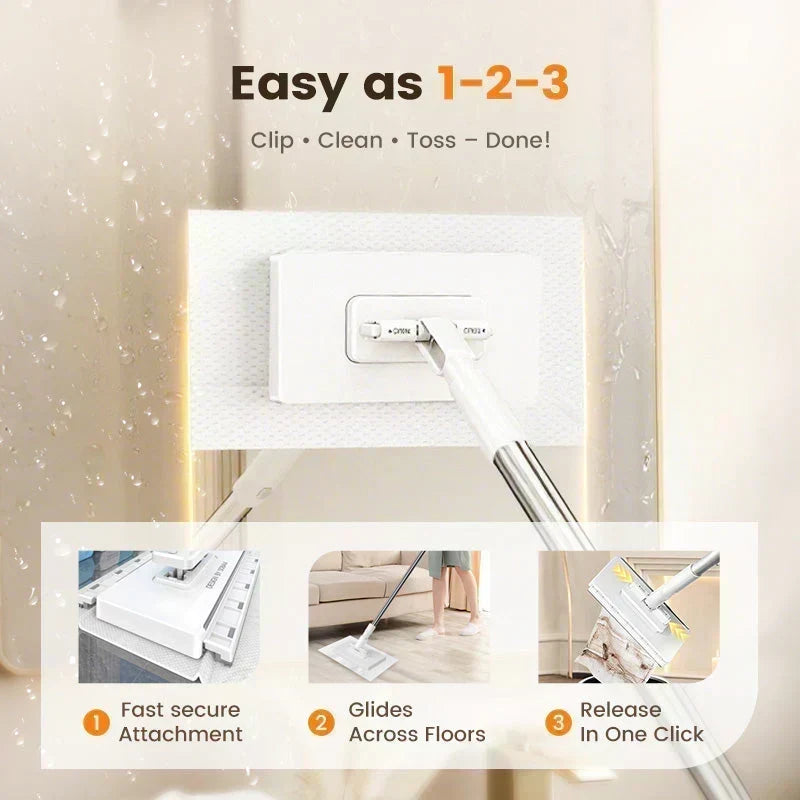 🔥Extendable Telescopic Disposable Flat Clip Mop, 360° Swivel Lightweight Floor Mop -✨Multi-purpose Cleaner for Hardwood, Tile, Kitchen & Bathroom