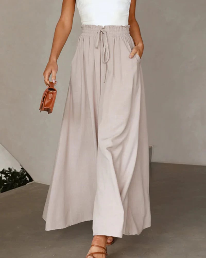 👖  50% OFF! ✨ Wide-Leg High-Waisted Pants – Cotton Blend, Loose Fit, Drawstring 🌿