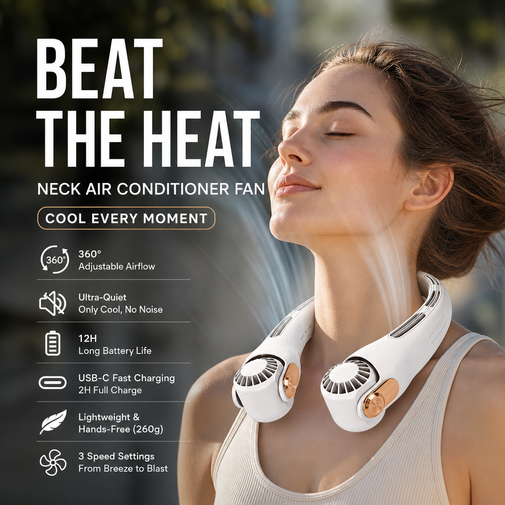 🥳2026 HOT SALE🥳💨 50% OFF!🍃 Neck Air Conditioner Fan – Ultra‑quiet, 360° rotating, 3 speeds. Hands‑free cooling, long battery. Summer essential! 😎🌬️