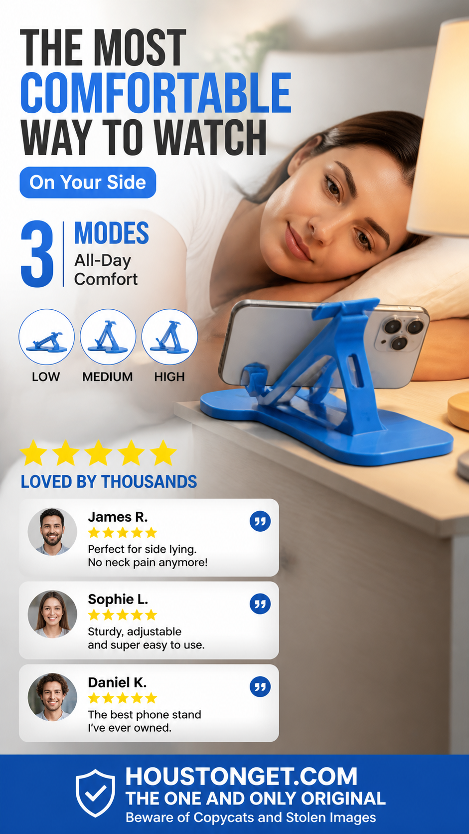 🎁2026 New Arrivals 50% OFF💥Side‑Lie Friendly Multi‑Angle Phone Stand‑3‑Mode Adjustable Desktop Phone Holder, Stable Hands‑Free Support for Bed, Sofa & Desk Use