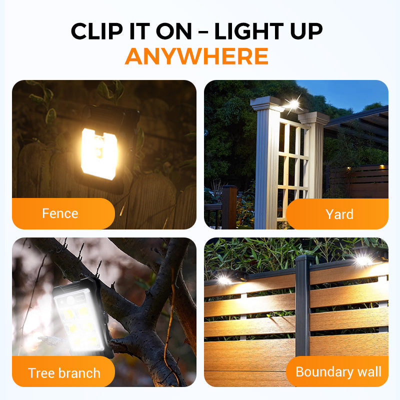 Solar Clip Light with Motion Sensor – No wiring, auto on at night. Perfect for dark steps & garden paths. 🚶‍♂️💡
