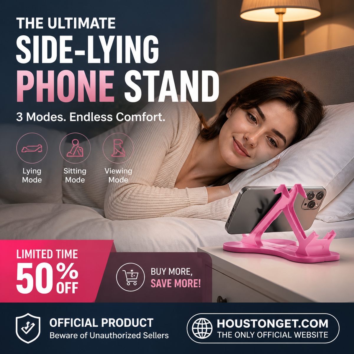 🎁2026 New Arrivals 50% OFF💥Side‑Lie Friendly Multi‑Angle Phone Stand‑3‑Mode Adjustable Desktop Phone Holder, Stable Hands‑Free Support for Bed, Sofa & Desk Use