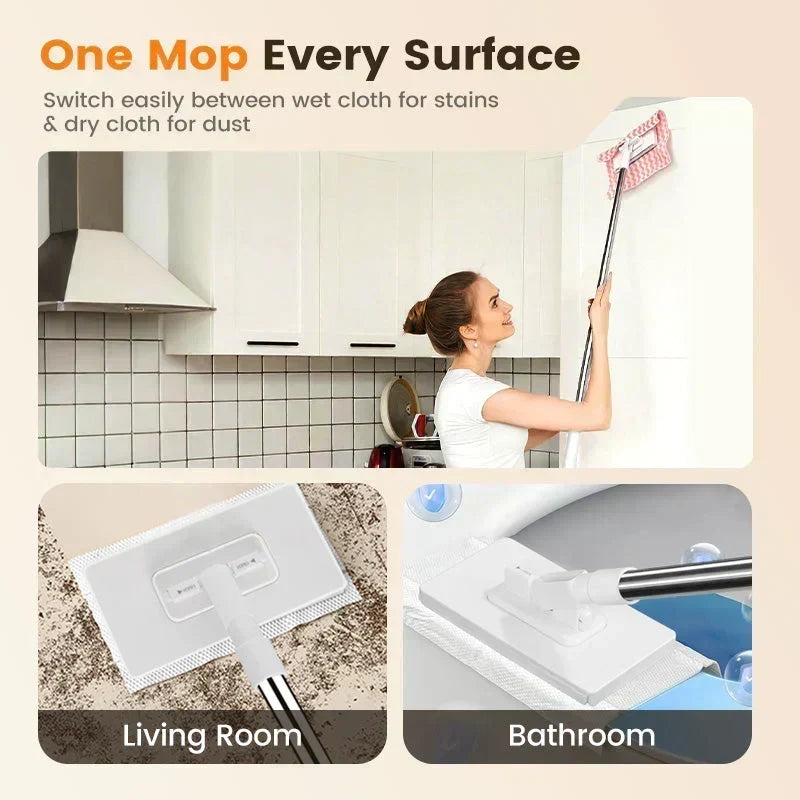 🔥Extendable Telescopic Disposable Flat Clip Mop, 360° Swivel Lightweight Floor Mop -✨Multi-purpose Cleaner for Hardwood, Tile, Kitchen & Bathroom
