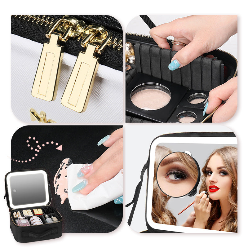 💄50% OFF!🎁Flawless Makeup Anywhere – Portable LED Mirror Makeup Bag!✨