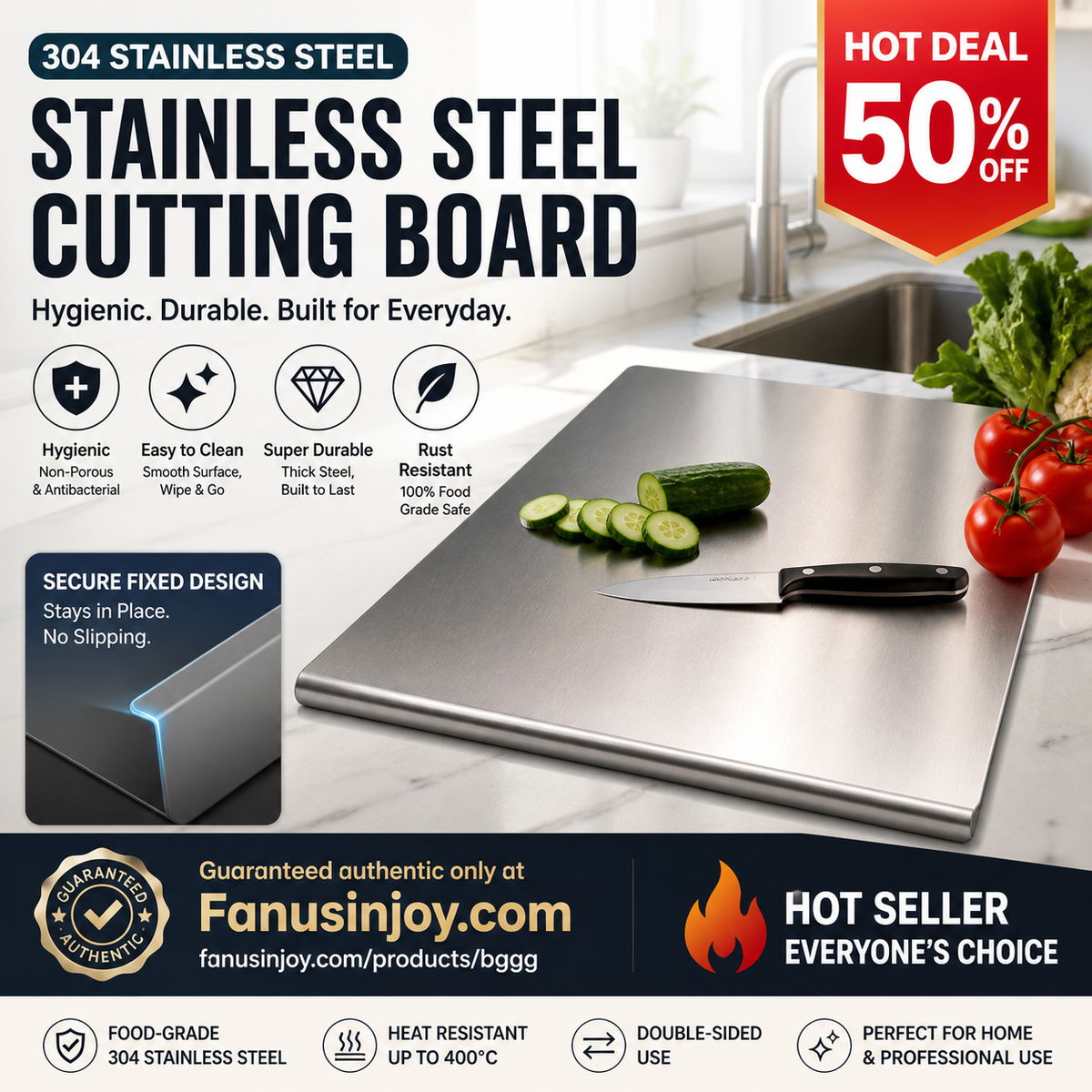 🎁2026 New Arrivals 50% OFF💥Must‑Have Cooking Tool！🥩🥦Safer, Cleaner & More Convenient!💥304 Stainless Steel Cutting Board