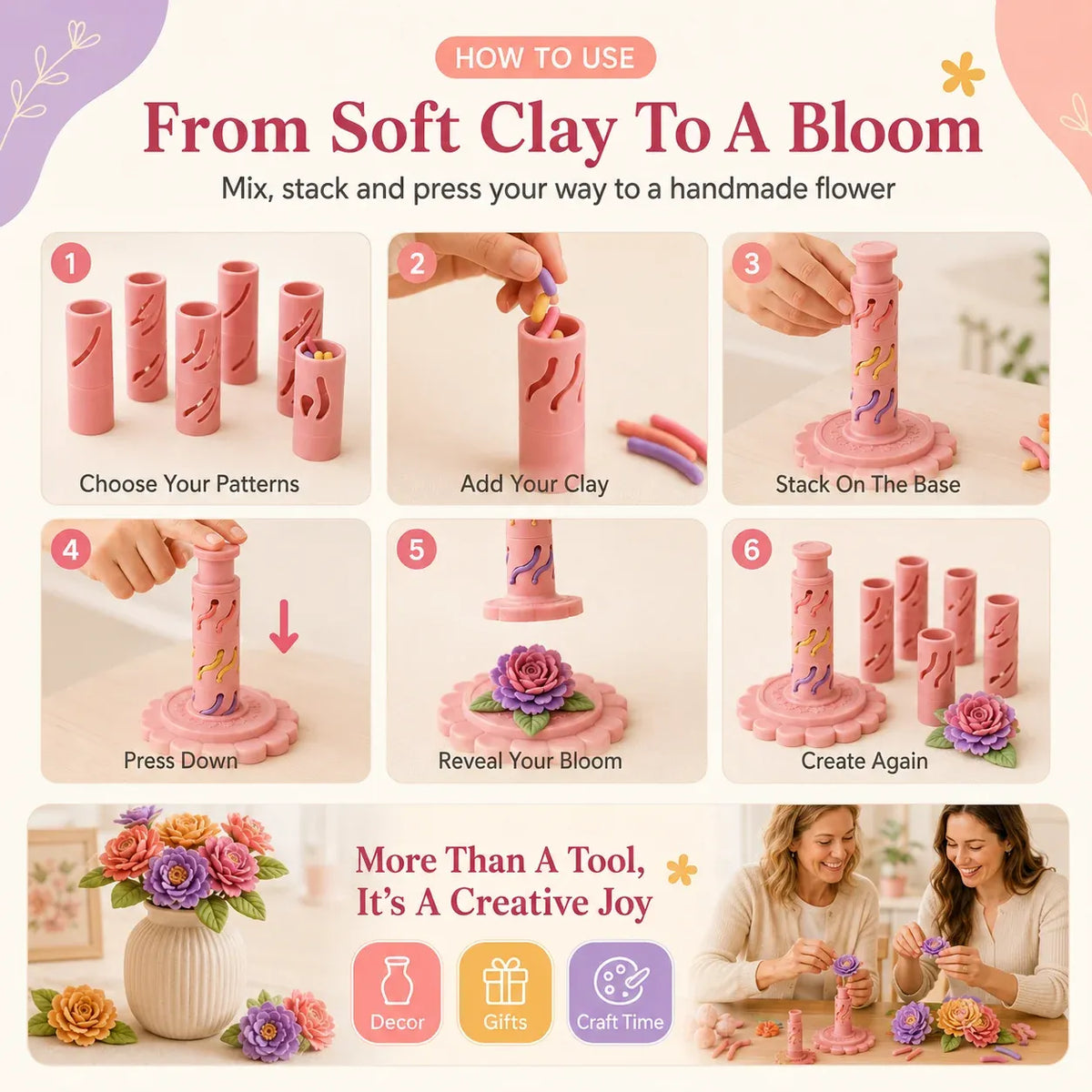 🌸 LIMITED‑TIME 50% OFF! ✨ DIY Clay Flower Shaping Tool – Modular, Press Design, Creative Craft 🎨