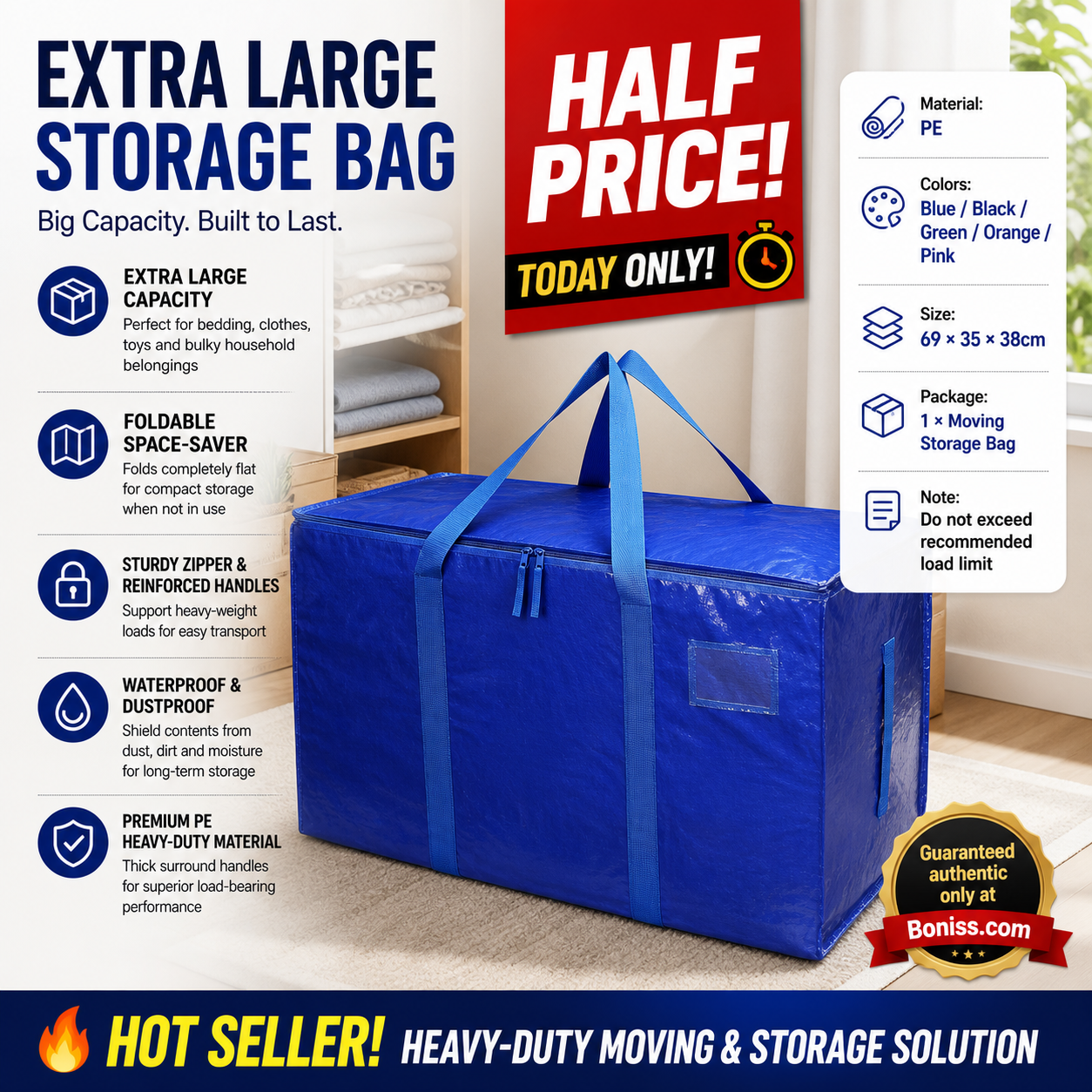 📦 50% OFF! 🧳 Heavy-Duty Foldable Moving Bags – Extra large, durable & space-saving 🏠