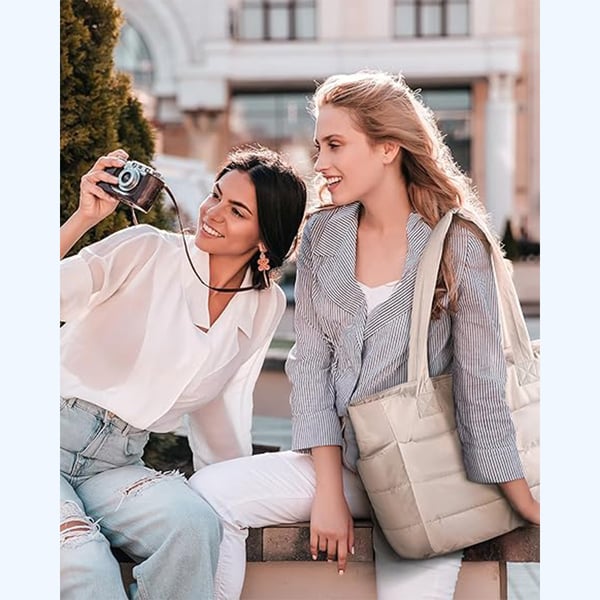 💜Hot Sale 50% OFF 👜Women's Waterproof Bubble Bag 20L Fluffy Tote Bag Quilted Laptop Shoulder Handbag