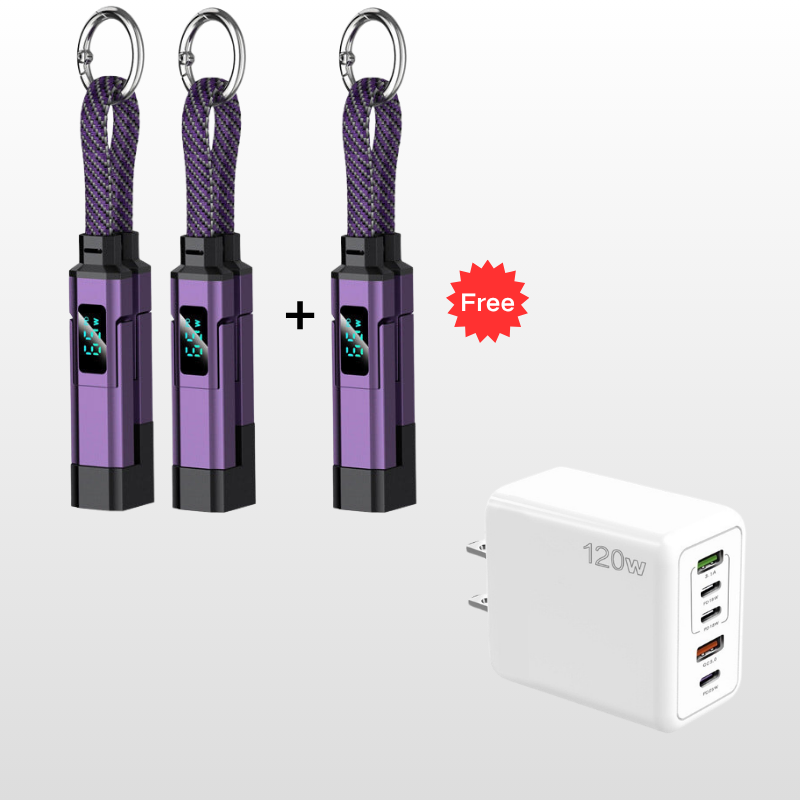 🔥🔌 4-in-1 Charging Cable with Digital Display & Keychain – Fast-Charging, Kink-Resistant & Compact