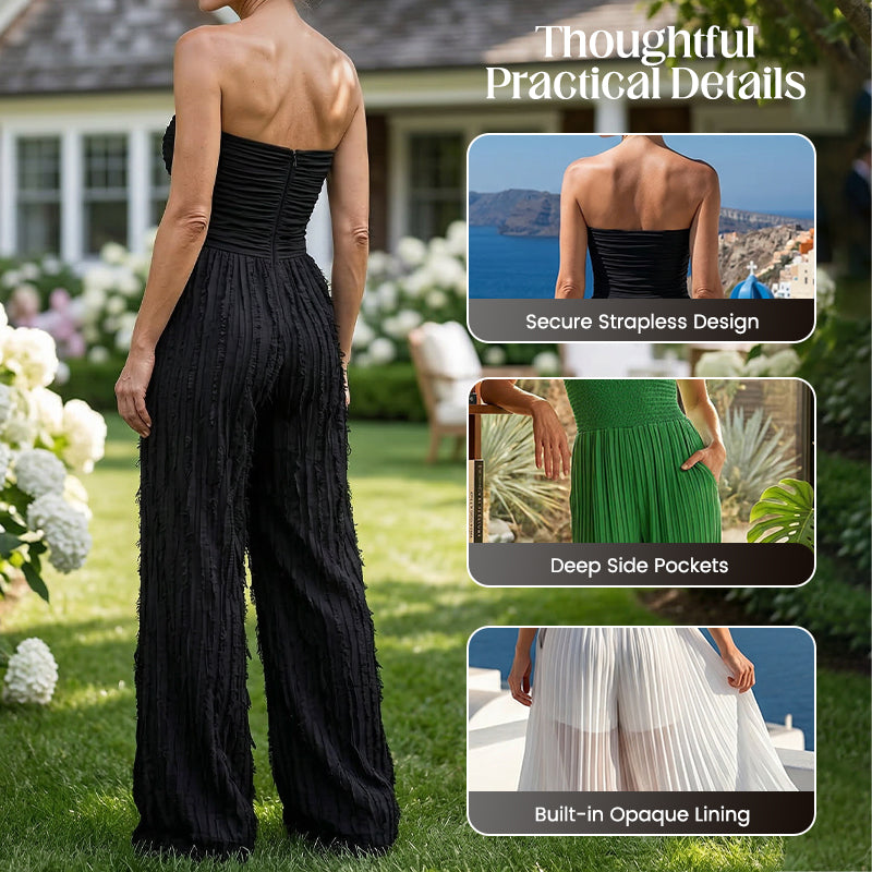 ⏳LAST DAY SALE 50% OFF💕Strapless Crinkle Wide-Leg Jumpsuit