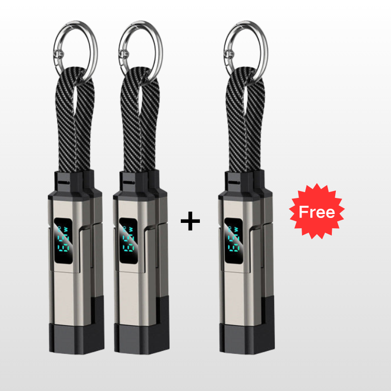 🔥🔌 4-in-1 Charging Cable with Digital Display & Keychain – Fast-Charging, Kink-Resistant & Compact