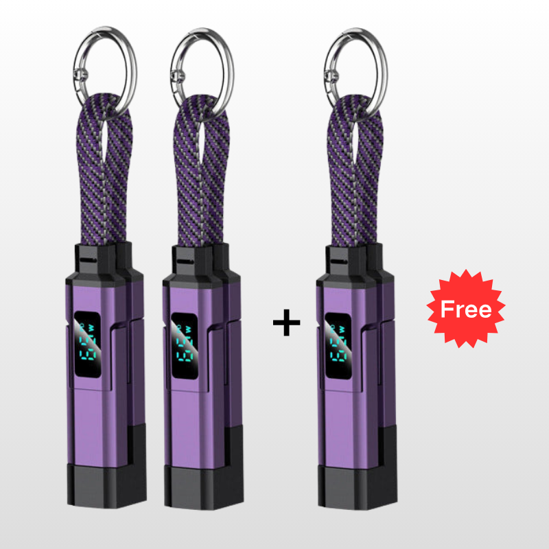 🔥🔌 4-in-1 Charging Cable with Digital Display & Keychain – Fast-Charging, Kink-Resistant & Compact