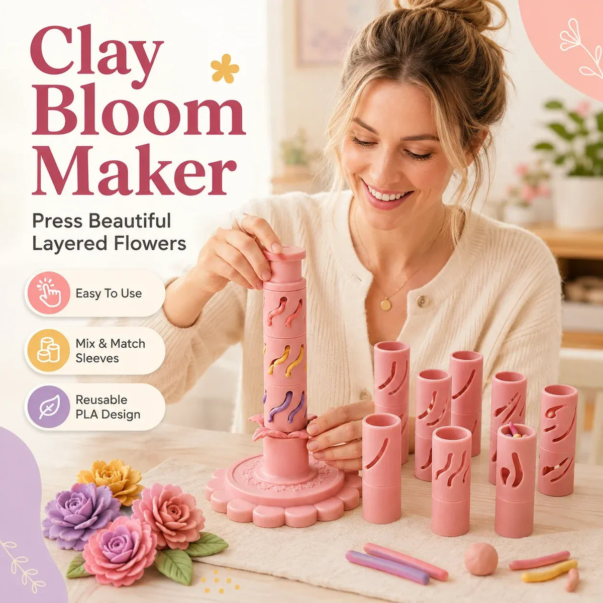 🌸 LIMITED‑TIME 50% OFF! ✨ DIY Clay Flower Shaping Tool – Modular, Press Design, Creative Craft 🎨