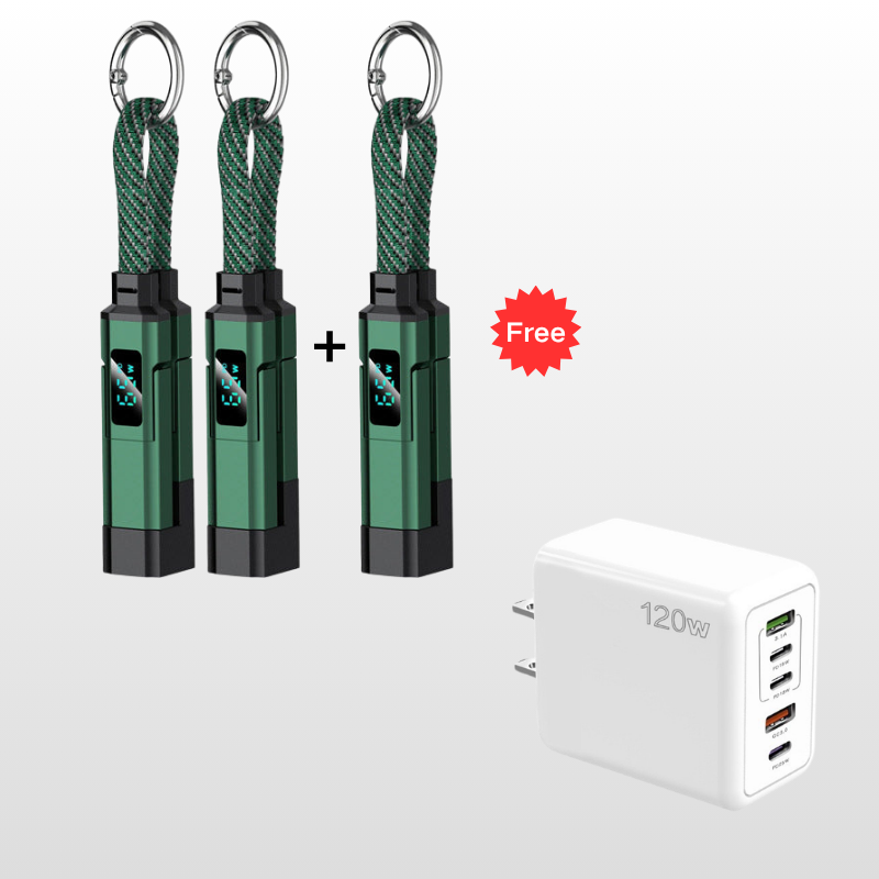 🔥🔌 4-in-1 Charging Cable with Digital Display & Keychain – Fast-Charging, Kink-Resistant & Compact