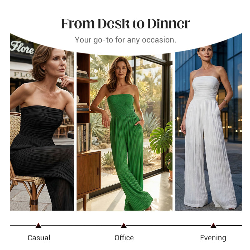 ⏳LAST DAY SALE 50% OFF💕Strapless Crinkle Wide-Leg Jumpsuit