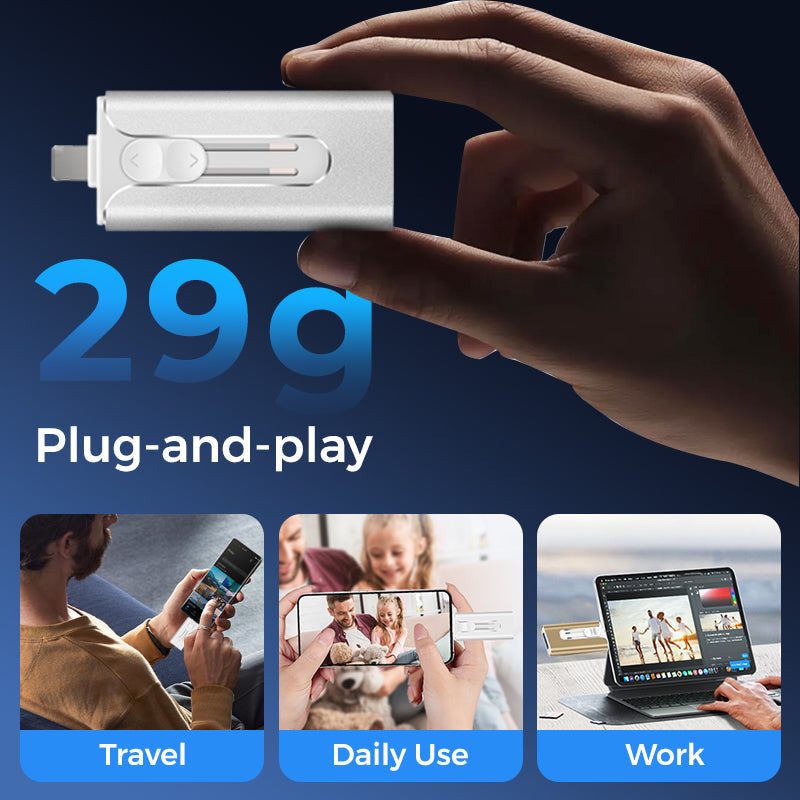 4-in-1 MFi Certified USB Flash Drive with Type-C Adapter for iPhone/Android/PC