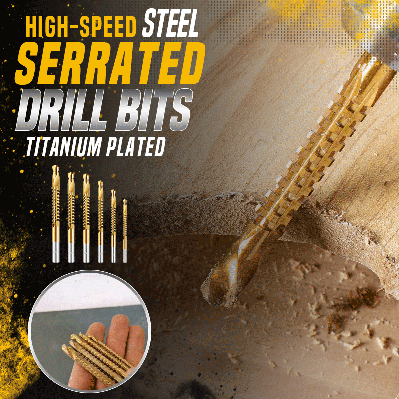 ⚙️50% OFF NOW! 6‑Pcs Titanium‑Coated Twist Drill Bit Set‑ High‑Speed Steel Multi‑Purpose Sawtooth Drill Bits, Cutting & Drilling Combo Tool for Wood, Plastic & Soft Metal DIY Projects