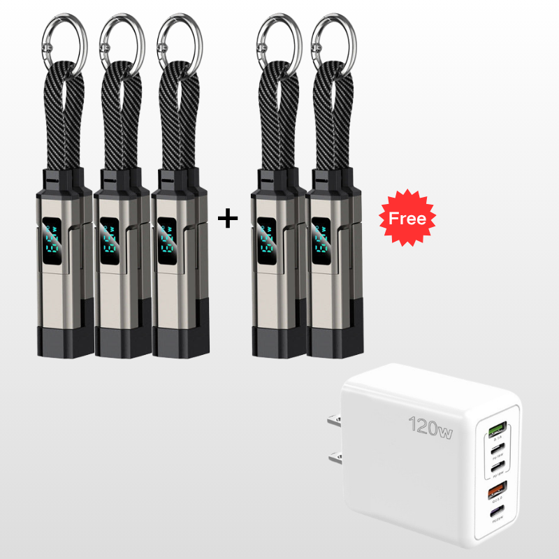 🔥🔌 4-in-1 Charging Cable with Digital Display & Keychain – Fast-Charging, Kink-Resistant & Compact
