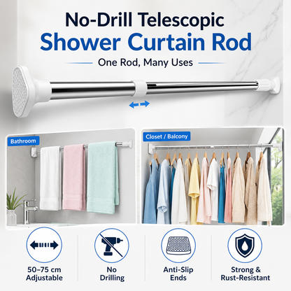 🧺 Save 50%! 👔 Telescopic Clothing Rod, No Drill Extendable Clothes Hanging Bar for Wardrobe & Bathroom ✨