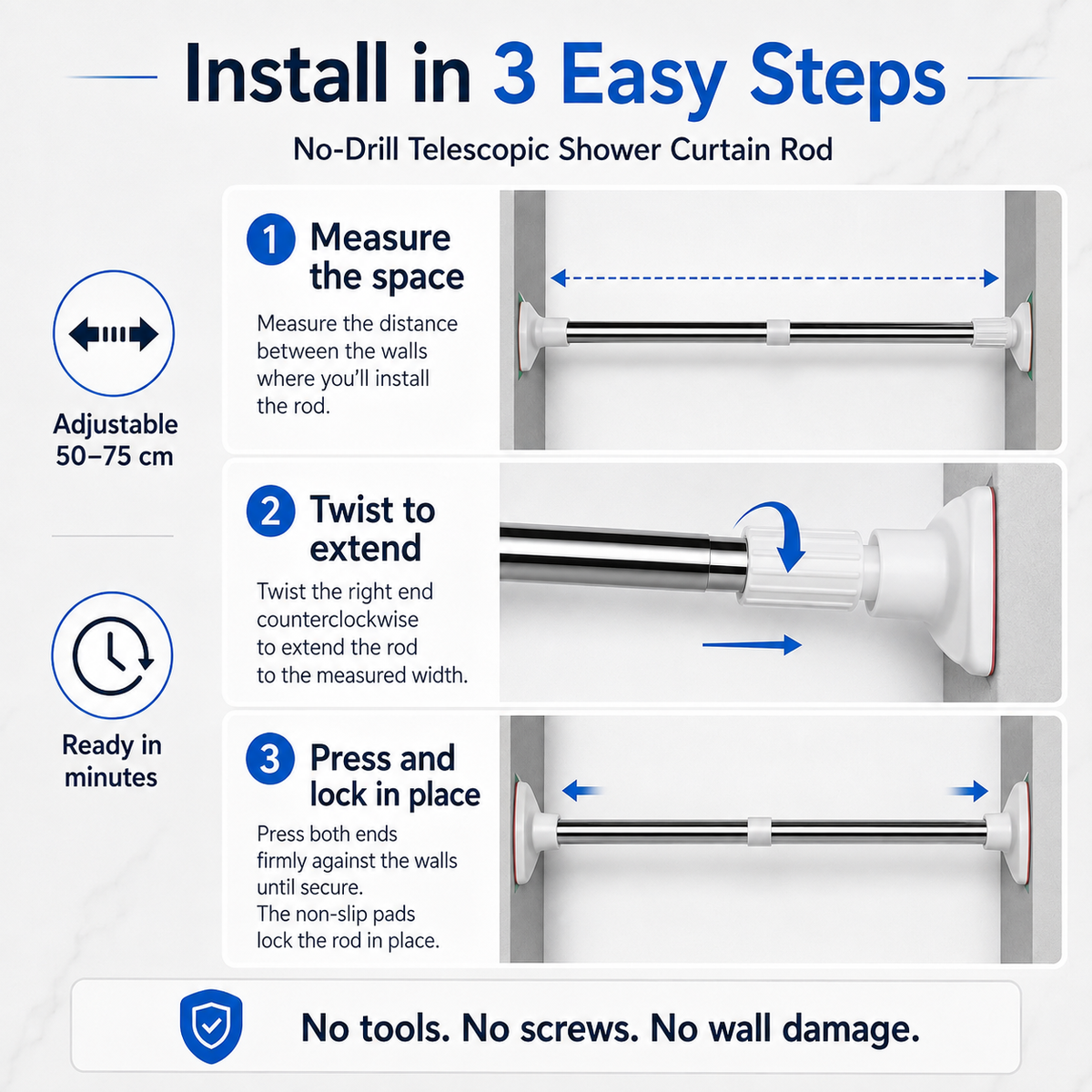 🧺 Save 50%! 👔 Telescopic Clothing Rod, No Drill Extendable Clothes Hanging Bar for Wardrobe & Bathroom ✨